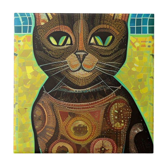 Mosaico de gato marrom abstrato art voz gatinho (Frente)