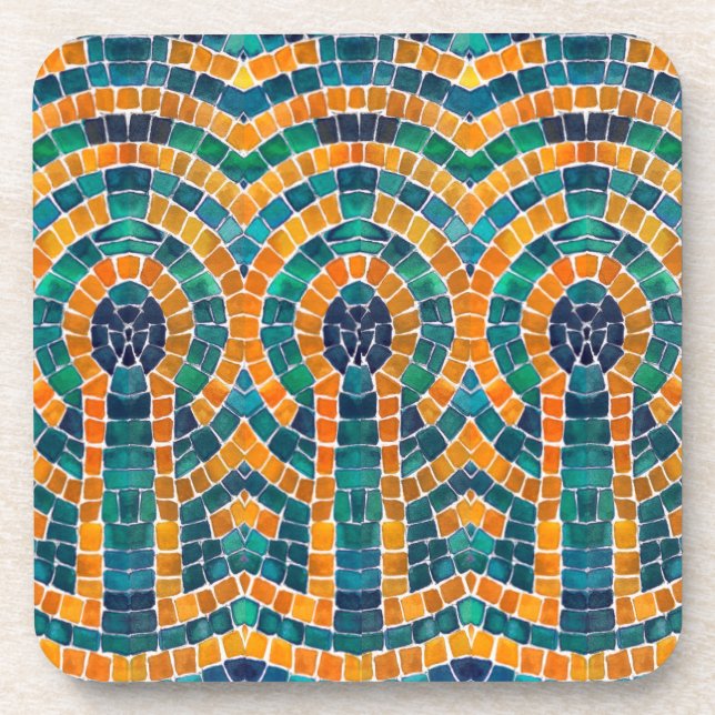 MOSAICO DE ÍCONES DOURADOS Porta-copos de Plástico (Frente)