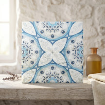 Mosaico de Pedra Rachada Falsa Azul Vintage Branco