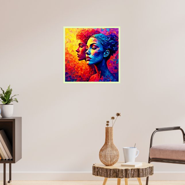 Mosaico de Rostos Vibrantes Impressão Abstrata (Sala de Estar 3)