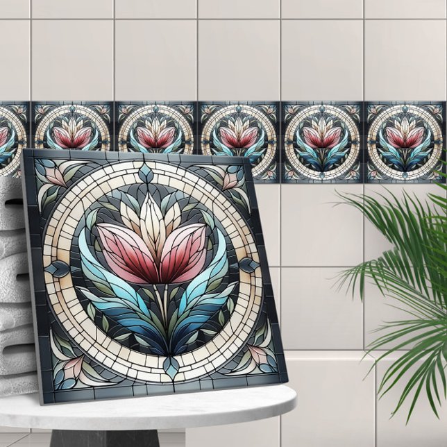 Mosaico de vidro colorido com flor de tulipa (Criador carregado)