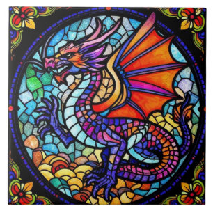 Mosaico do Dragão de Vidro Colorido