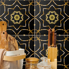 Mosaico Dourado e Preto Elegante Filigree Sparkly 