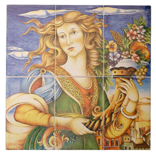 Mosaico europeu do Cornucopia da mulher do azulejo