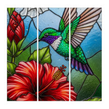 Mosaico Floral de Jardim de Beija-flor em Vidro
