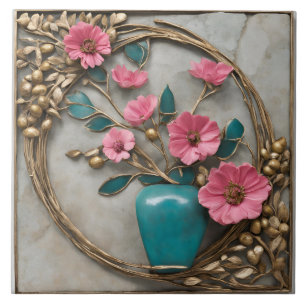 Mosaico Floral Elegante com Turquesa Vase