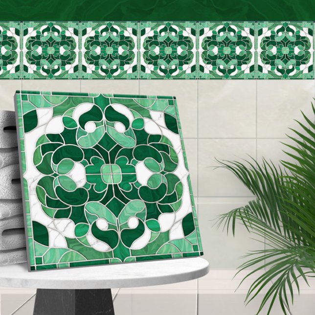 Mosaico Flourish Marble Ornament Verde e Branco (Criador carregado)