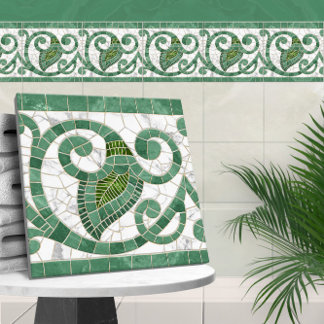 Mosaico Flourish Marble Ornament Verde e Branco