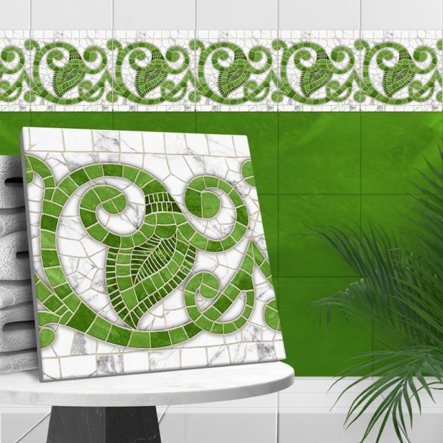 Mosaico Flourish Marble Ornament Verde e Branco (Criador carregado)