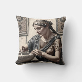 Mosaico Grego Antigo de Mulher Almofada Decoração