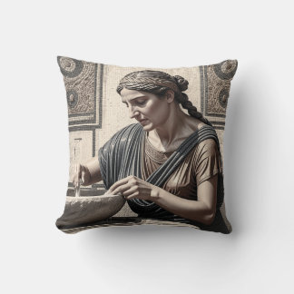 Mosaico Grego Antigo de Mulher Almofada Decoração