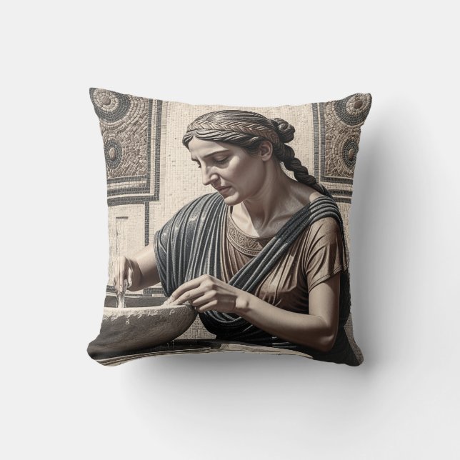 Mosaico Grego Antigo de Mulher Almofada Decoração  (Frente)