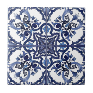 Mosaico Italiano de Majólica Siciliana Azul e Bran