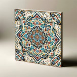 Mosaico Majestoso: Intrate Geométrico Azulejo<br><div class="desc">Este belo azulejo apresenta uma sinfonia de padrões geométricos, casando-se com a arte tradicional com precisão moderna. Cada segmento da design é um testamento do artesanato, exibindo uma vibrante paleta de blues, vermelhos e tons de terra, entrelaçados com delicados motivos florais e linhas angulares. Ideal para adicionar um toque de...</div>