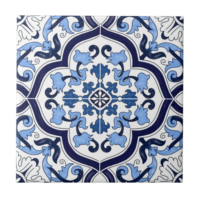 Mosaico Majolica Siciliano, Floral Branco Profundo (Frente)