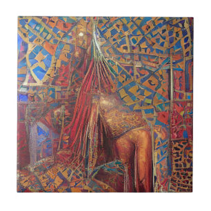 Mosaico marroquino vermelho ouro azul verde arte g