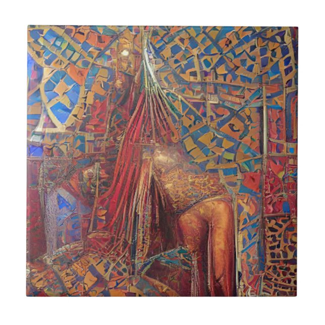 Mosaico marroquino vermelho ouro azul verde arte g (Frente)