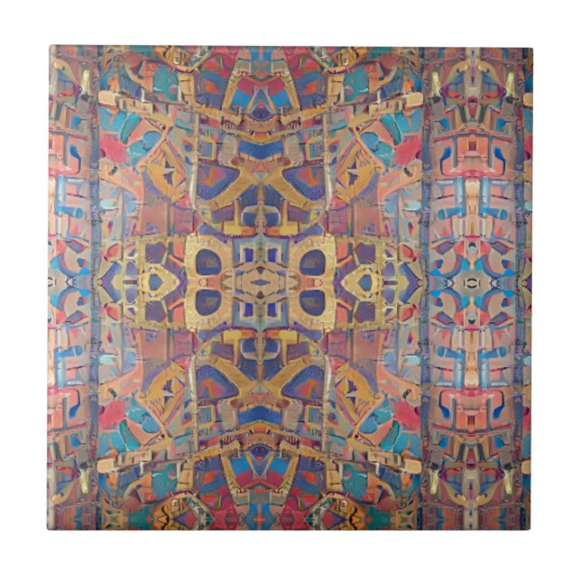 Mosaico marroquino vermelho turquesa de ouro geomé (Frente)