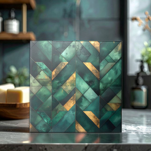 Mosaico Moderno Temperamental Verde Escuro Dourado (Criador carregado)