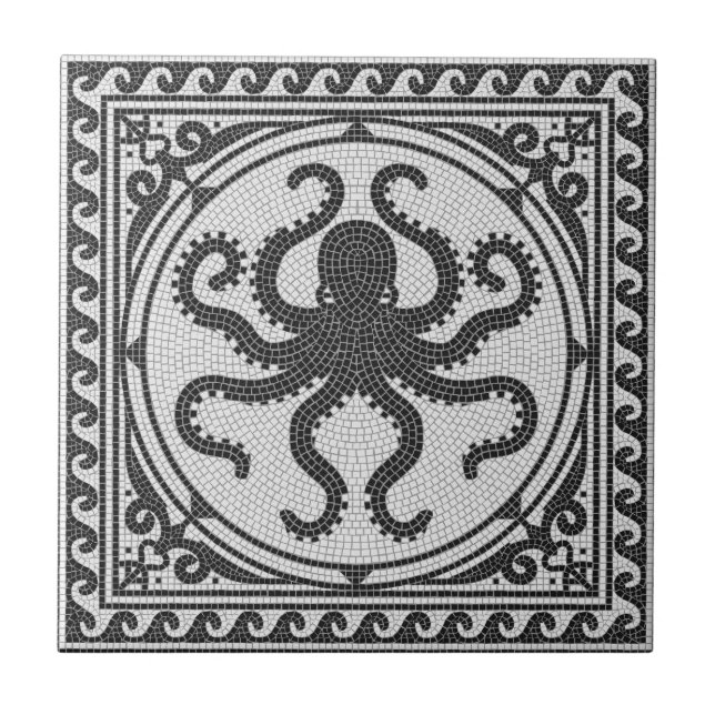 Mosaico preto e branco romano antigo com polvo (Frente)