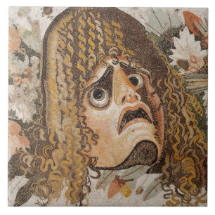 Mosaico romano, com máscara, folhas e fruta