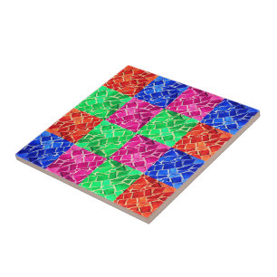 Mosaico Rosa, Azul, Verde e Laranja - Único