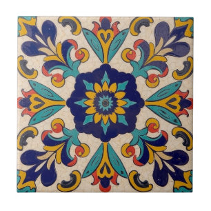 Mosaico vintage com fundo decorativo amarelo azul