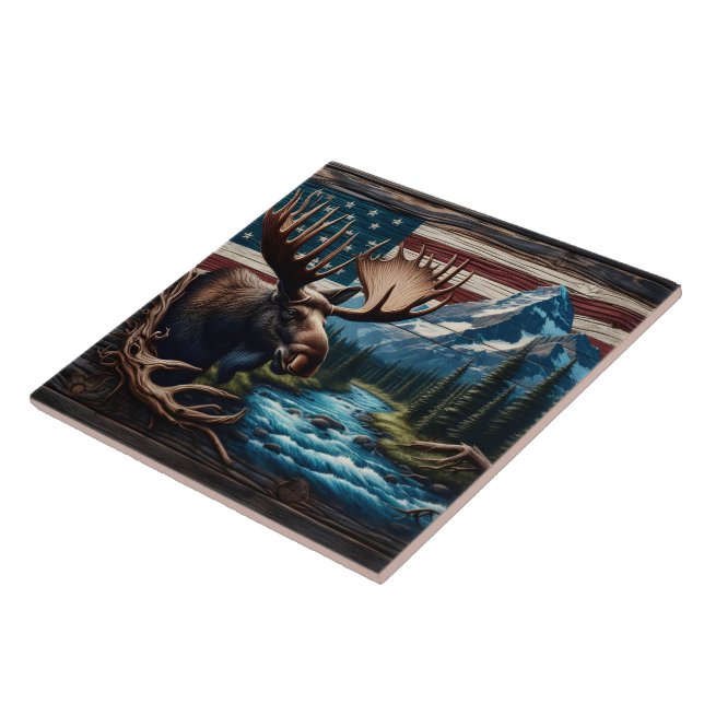 Moso em frente à montanha e à bandeira americana (Lateral)