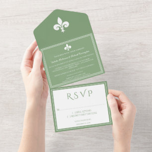 Moss Green Fleur de Lis All in One Convite de casa