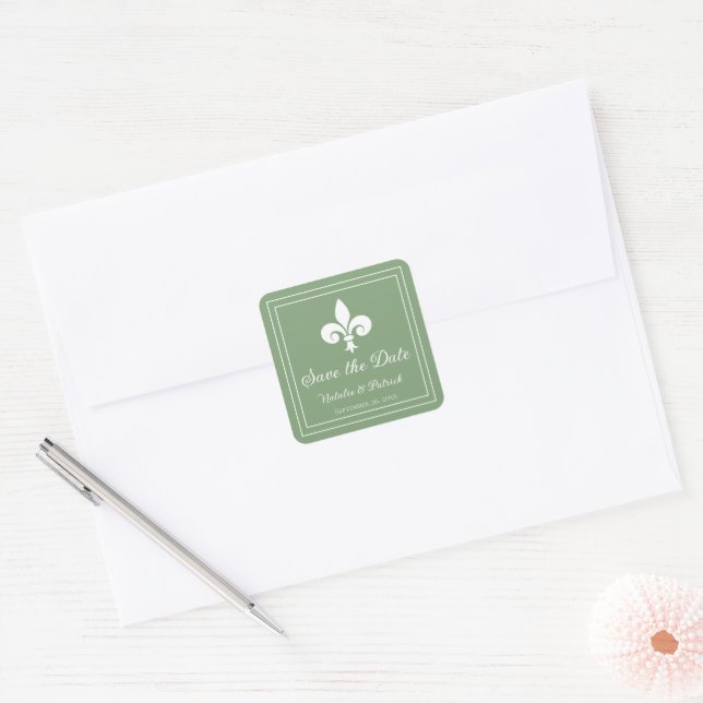 Moss Green Fleur de Lis Salve os adesivos de Data (Envelope)