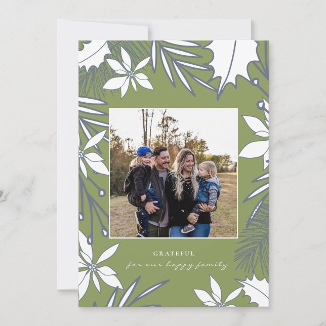 Moss Green Forever Grateful Family Foto de Natal (Frente)