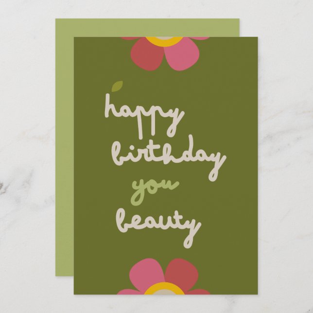 MOSSY BLOOM - Cartão de Convite Floral de Aniversá (Frente/Verso)