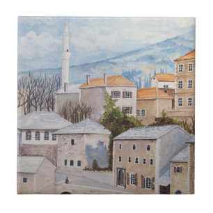 Mostar, Bósnia - Pintura de Townscape Acrílico