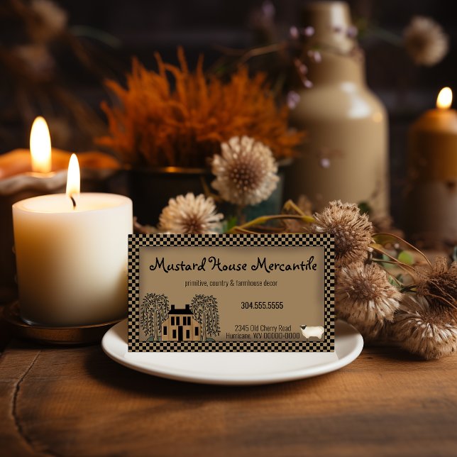 Mostarda Saltbox House Rustic Kraft Cartão de visi (Criador carregado)