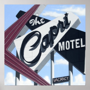 Motel de Capri no poster de néon retro da rota 66