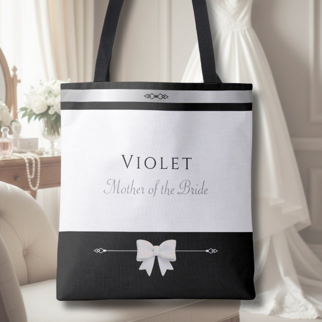 Mother of the Bride Gift | Elegant Custom Tote (Elegant Mother of the Bride keepsake tote bag with minimalist design in a wedding suite)