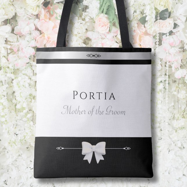 Mother of the Groom Gift | Modern Luxury Tote (Luxury personalized Mother of the Groom gift tote bag on a romantic garden wedding flower wall)