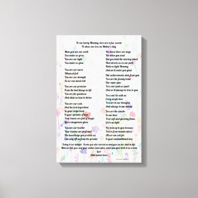 "Mother's Day Poem, Stretched canvas print" (Frente)