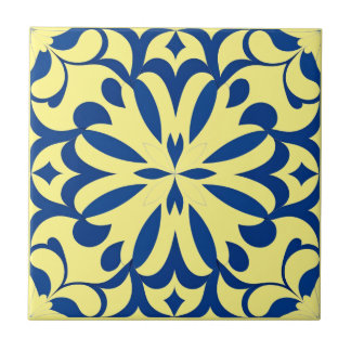 Motif bleu sur fond jaune
