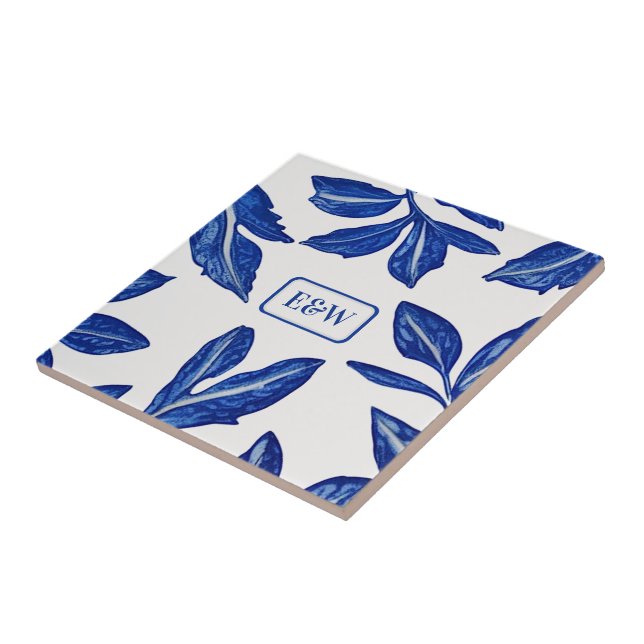 Motif Folha Azul em Branco para Casal - Tradiciona (Lateral)
