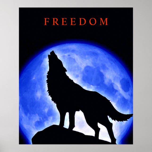 Motivational Howling Wolf & Blue Moon Poster (Frente)