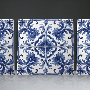 Motivo Arquitetônico Lisboeta Ibérico Azul-Navy