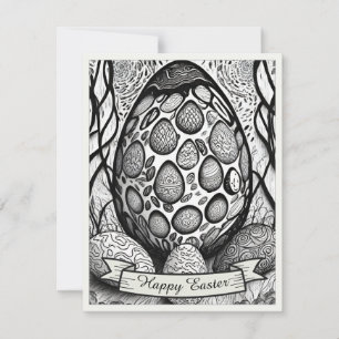 motivo de Páscoa desenho em preto e branco com ovo