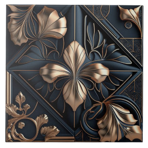Motivo Floral Art Déco em Bronze com Diamante