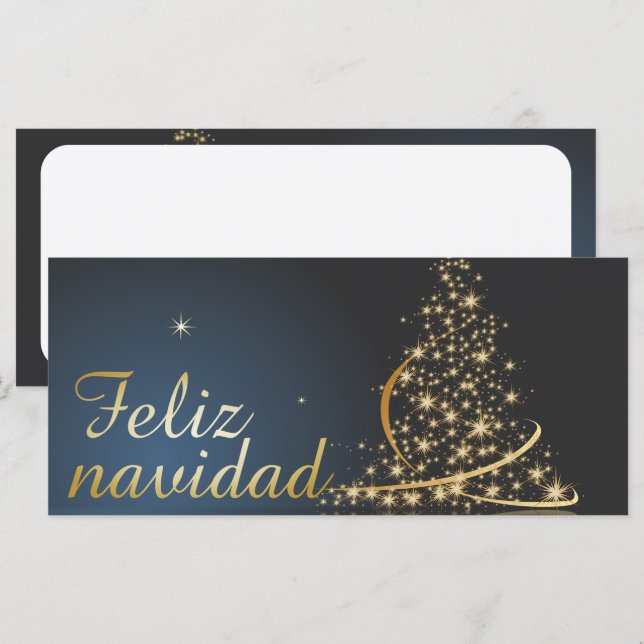 Motivo natalino azul com árvore de natal dourada. (Frente/Verso)