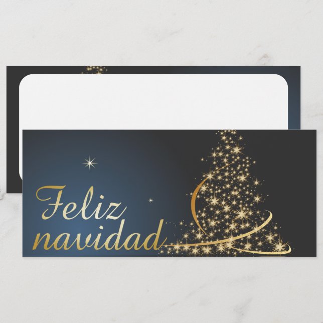 Motivo navideño azul con dorado árbol de navidad (Frente/Verso)