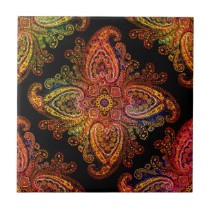 Motivo Paisley Multicolorido em Preto 02