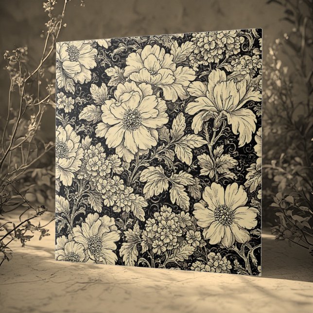 Motivos Florais Rústicos Country Monocromáticos En (Rustic Country Floral Motifs Monochrome Distressed Ceramic Tile)