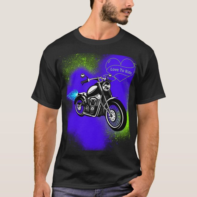 Motocicleta com Tinta Azul e Verde Espalha Camisa (Frente)