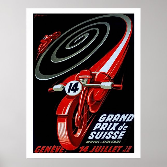 Motocicleta de corrida em velocidade, poster vinta (Frente)